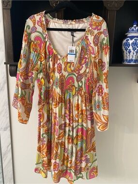 Women’s V-Neck Floral Paisley Mini Dress - Multicolor